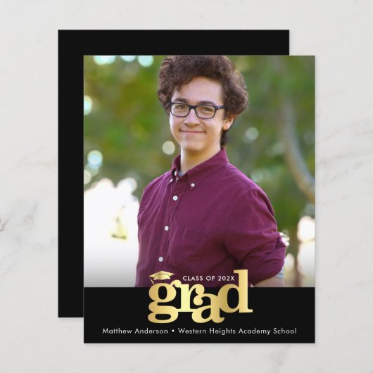 バジェットブラック金ゴールドフォト卒業はっきりしたキャップ招待状 (正面/裏面)