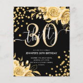 バジェットブラック金ゴールドフローラグリッター30th誕生日 チラシ (正面)
