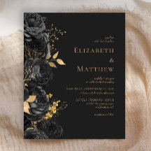 バジェットブラック金ゴールドフローラダーク結婚式招待状