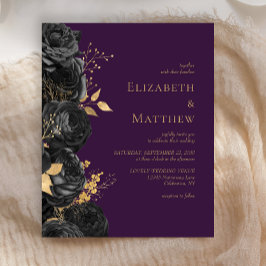 バジェットブラック金ゴールドフローラパープル結婚式招待状
