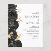 バジェットブラック金ゴールドフローラ結婚式招待状 (正面)