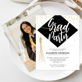 バジェットブラック金ゴールド写真卒業パーティー招待状