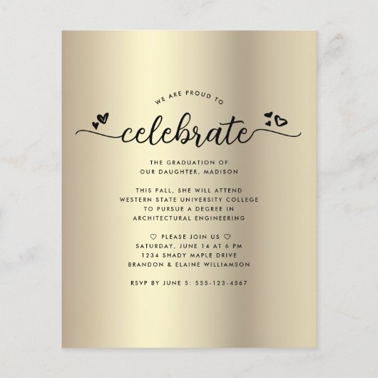 バジェットブラック金ゴールド卒業4フォトスクリプト招待状 (裏面)