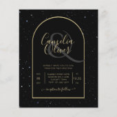 バジェットブラック金ゴールド星空の夜の結婚式の招待 (正面)