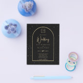 バジェットブラック金ゴールド星空の夜の結婚式の招待 チラシ (シングル)