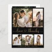 バジェットブラック金ゴールド結婚スクリプトのサンキューカード (正面/裏面)