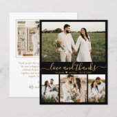 バジェットブラック金ゴールド結婚写真のサンキューカード (正面/裏面)