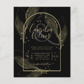 バジェットブラック金ゴールド葉ウェディング招待 (正面)