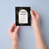 バジェットブラック金ゴールド葉ウェディング招待 チラシ (手)