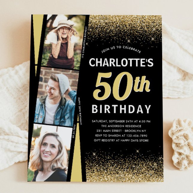 バジェットブラック金ゴールド3フォトフィルムグリッター誕生日 (クリエイターアップロード済み)