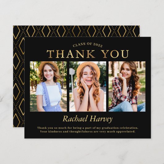 バジェットブラック金ゴールド3写真卒業ありがとう (正面/裏面)