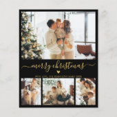 バジェットブラック金ゴールド4フォトコラージクリスマスカード (正面)