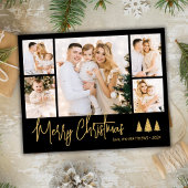 バジェットブラック金ゴールド5フォトコラージクリスマスカード