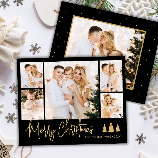 バジェットブラック金ゴールド5フォトコラージクリスマスカード