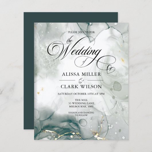 バジェットブラック&ホワイトウォーターのカラー結婚式招待状 (正面/裏面)