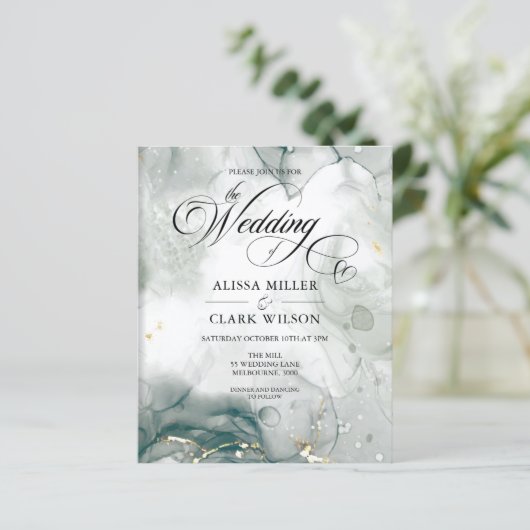 バジェットブラック&ホワイトウォーターのカラー結婚式招待状 (スタンド正面)