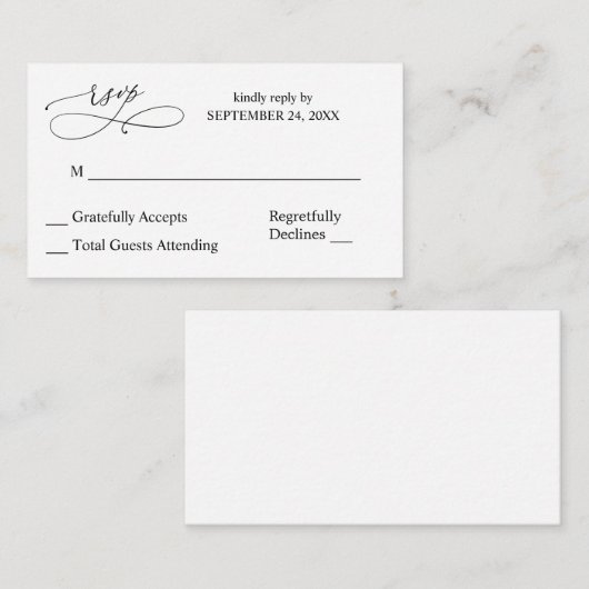 バジェットブラック&ホワイト書道7 RSVPいいえ食事 エンクロージャーカード (正面/裏面)