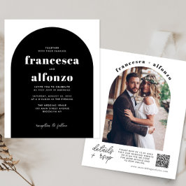 バジェットブラックRSVP QRコードレトロ結婚写真