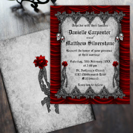 バジェットブラッドバラとレッドシルク結婚式招待状 チラシ