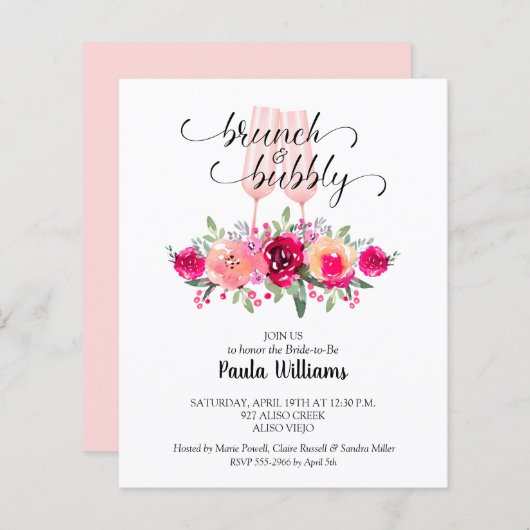 バジェットブランチバブビーフローラブライダルシャワー招待状 (正面/裏面)