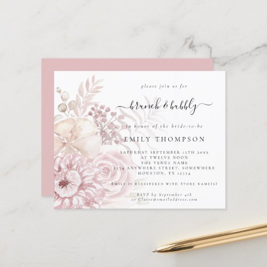 バジェットブランチバブリーフローラブライダルシャワー招待状 (正面/裏面インサイチュ)