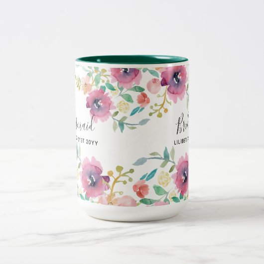 バジェットブリーズメイドブライダルパーティギフトピンクフローラ ツートーンマグカップ (中央)