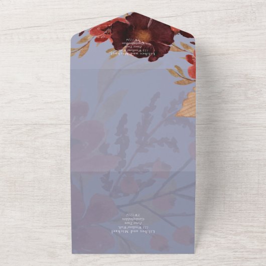 バジェットブルガンディオレンジ秋結婚フローラ オールインワン招待状 (外側)