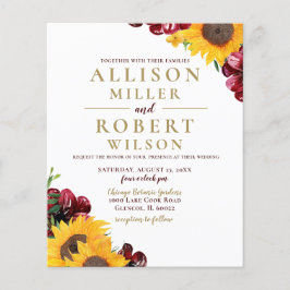 バジェットブルガンディサンフラワー結婚式招待状