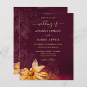 バジェットブルガンディサンフラワー結婚式招待状 (正面/裏面)