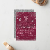 バジェットブルガンディシルバーグリッターガウンキンセアニェラ ノートカード (正面/裏面インサイチュ)