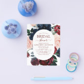 バジェットブルガンディネイビーブルーフローラブライダルシャワー チラシ (シングル)