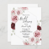 バジェットブルガンディピンクフローラブライダルシャワー招待状 (正面/裏面)