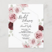 バジェットブルガンディピンクフローラブライダルシャワー招待状 (正面)