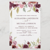 バジェットブルガンディピンクフローラ結婚式招待状 (正面/裏面)