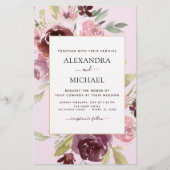 バジェットブルガンディピンクフローラ結婚式招待状 (正面)