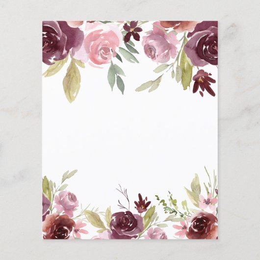 バジェットブルガンディピンクフローラ結婚式招待状 (裏面)