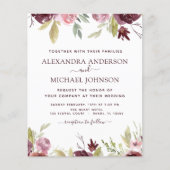 バジェットブルガンディピンクフローラ結婚式招待状 (正面)