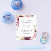 バジェットブルガンディピンクフローラ結婚式招待状 チラシ (シングル)