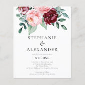 バジェットブルガンディピンクフローラQRコードウェディング招待 (正面)