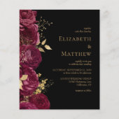 バジェットブルガンディブラックフローラ結婚式の招待 (正面)