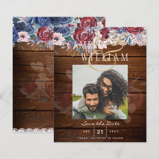 バジェットブルガンディブルー結婚フローラレ救ースのDATE (正面/裏面)