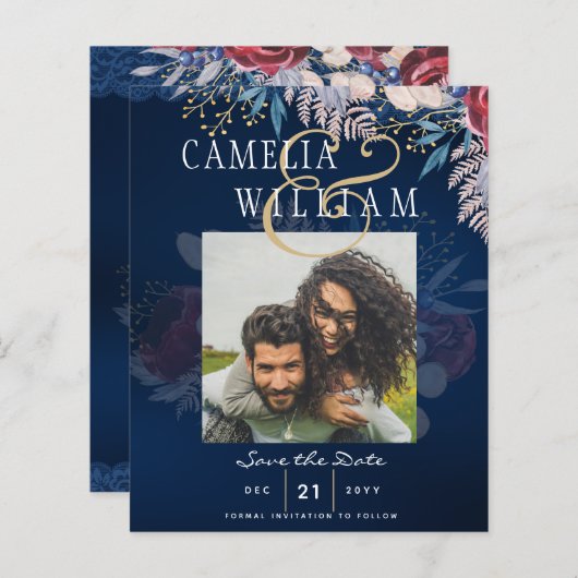 バジェットブルガンディブルー結婚フローラレ救ースのDATE (正面/裏面)