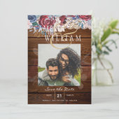 バジェットブルガンディブルー結婚フローラレ救ースのDATE 招待状 (スタンド正面)