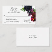 バジェットブルガンディプラム&ネイビーフローラSMいいえ食事RSVP ノートカード (正面/裏面)