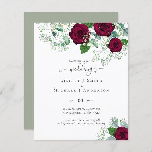 バジェットブルガンディレッドローゼジプソフィラ結婚ズ (正面/裏面)