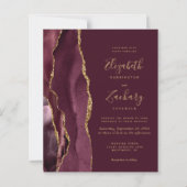 バジェットブルガンディレッド金ゴールドアゲート結婚式招待状 (正面)