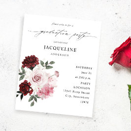 バジェットブルガンディレッド&ピンクフローラ卒業パーティー チラシ