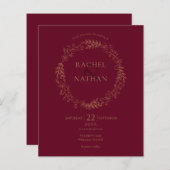 バジェットブルガンディローレルガーランド結婚式招待状 (正面/裏面)