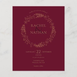 バジェットブルガンディローレルガーランド結婚式招待状