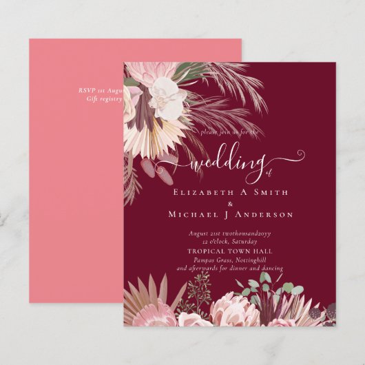 バジェットブルガンディワインパンパスグラス結婚トロピカル (正面/裏面)